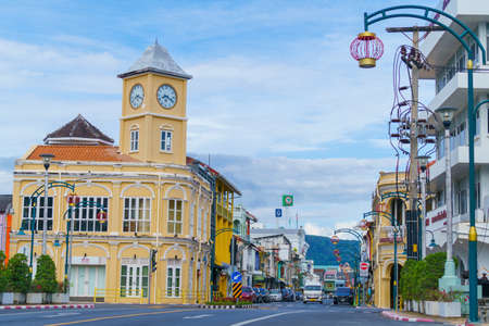 Phuket old town with Building Sino Portuguese architecture at Phuket Old Town area Phuket, Thailand.の写真素材