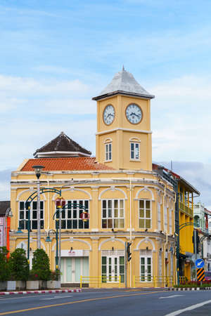 Phuket old town with Building Sino Portuguese architecture at Phuket Old Town area Phuket, Thailand.の写真素材