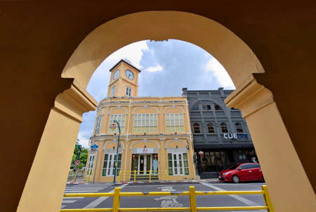 Phuket old town with Building Sino Portuguese architecture at Phuket Old Town area Phuket, Thailand.の写真素材