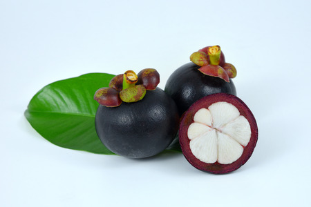 Asian fruit mangosteen on white background.の写真素材