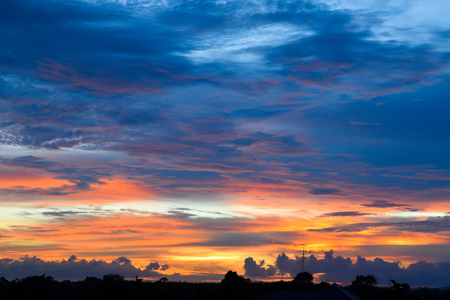 Silhouette of antenna with twilight sky.の写真素材