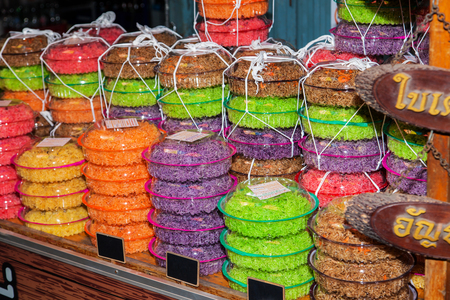 Colorful rice noodles on a Thai marketの写真素材