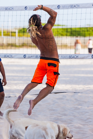 Miami, USA - April 7, 2014: Beach volleyball tournament in Miami Beachのeditorial素材
