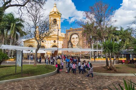 Villarrica, Paraguay - September 17, 2018: The tableau of the well-known Paraguayan artist Dolphin Roque Ruiz (Koki Ruiz) in Villarrica, representing Chiquitunga, has been beatified in Asunción earlier this year. The tableau consists of thousands of rosarのeditorial素材