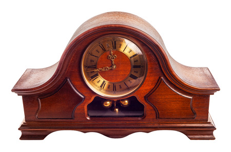 Retro wooden clock - isolatedの写真素材