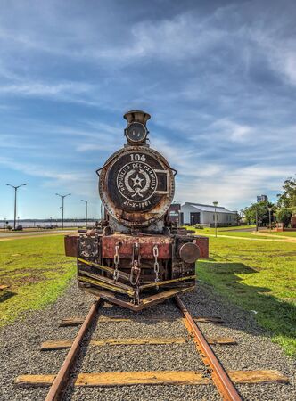 Encarnacion, Paraguay - November 14, 2018: Old rusted steam locomotive at Encarnacion. In Paraguay there is no more rail traffic today.のeditorial素材