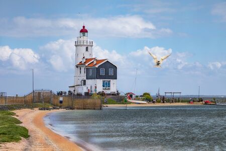 The lighthouse of Marken, a small island in the Markermeer in the Netherlandsの写真素材