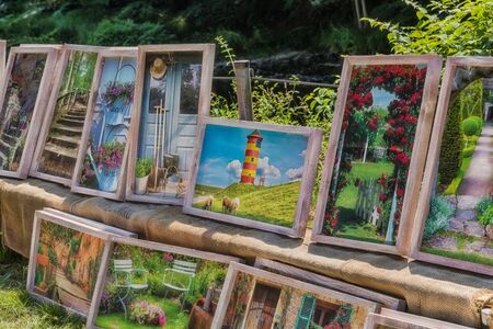 Engelskirchen, Germany - June 30, 2019: Pictures sale on a garden market in Engelskirchen - Germanyのeditorial素材
