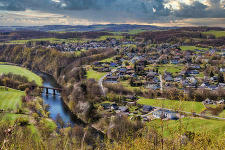 Aerial view of Windeck-Obernau near Rosbach on the river Sieg.の写真素材