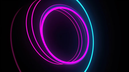 3d rendering, rounded pink blue neon lines, spiral lines, glowing in the dark. Abstract minimal geometric background. Ultraviolet spectrum. cyberspace. Futuristic wallpaper. Generative AIの素材