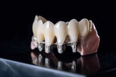 Concept for dental prosthesis. demonstrating the placement of a dental implant on a close up model of teeth anatomy. Generative AIの素材