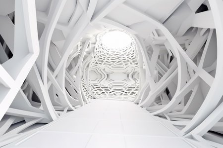 Abstract architecture background. 3d illustration of a white circular building. Modern geometric wallpaper. Futuristic technology design. Generative AIの素材