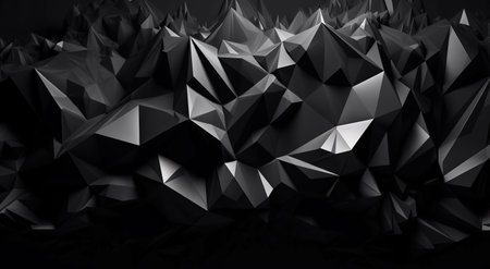 Abstract black crystal background with faceted texture, polygonal wallpaper. Generative AIの素材