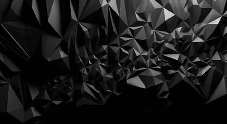 Abstract black crystal background with faceted texture, polygonal wallpaper. Generative AIの素材