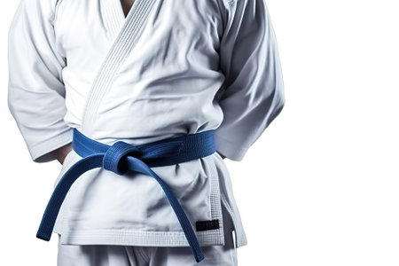 Man in a judo suit with blue belt isolated on white background. Generative AIの素材