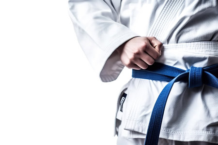 Man in a judo suit with blue belt isolated on white background. Generative AIの素材