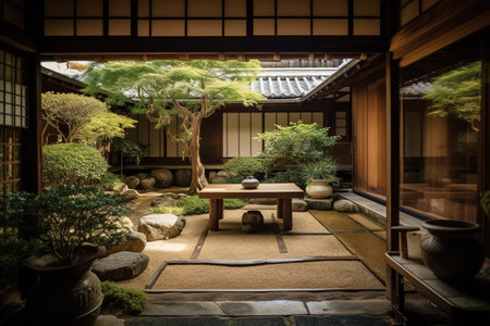 Outdoor japanese patio. Generative AIの素材
