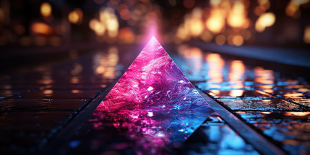 Abstract neon crystal background. Speed and technology concept. Glowing pink-blue and pink lines and bokeh lights. Generative AIの素材