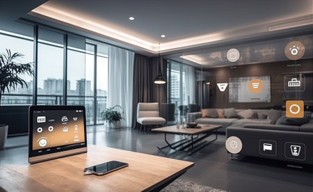 Smart home interface with augmented reality of iot object interior design. Generative AIの素材