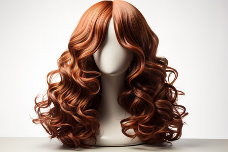 Wig on a wig stand isolated on white background. Generative AIの素材