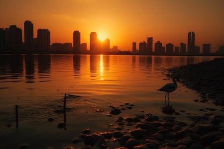 Sunset in the city travel in United Arab Emirates. Generative AIの素材