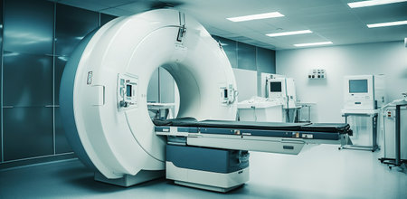 Futuristic, advanced mri or ct scan medical diagnosis machine at hospital lab. Generative AIの素材