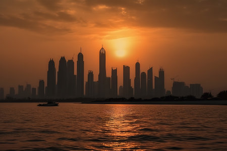 Sunset in the city travel in United Arab Emirates. Generative AIの素材