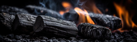 Background of charcoal for barbecue with flames. Generative AIの素材