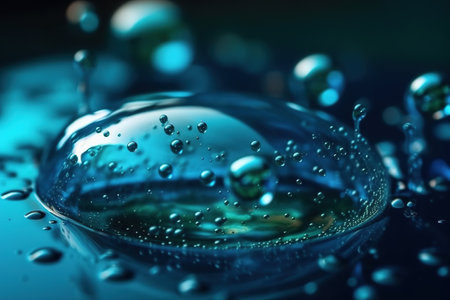 Blue liquid with bubbles floating on the surface. Generative AIの素材
