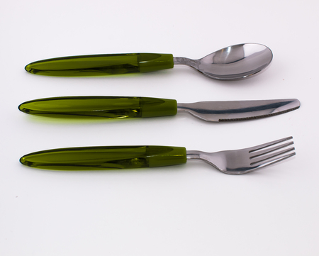 fork, knife, spoon on a white background