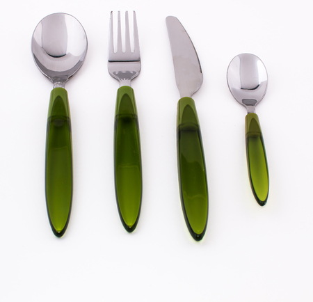 fork, knife, spoon on a white backgroundの写真素材