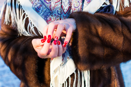 beautiful coat and manicuresの写真素材