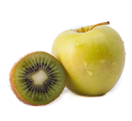 isolated apple and kiwiの写真素材