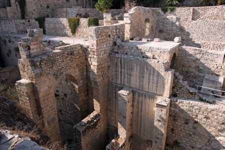 Ancient ruins of pools in the Muslim Quarter of Jerusalemの写真素材
