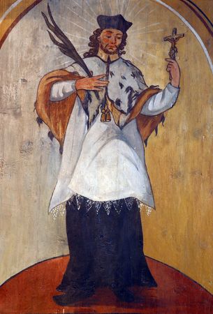 Saint John of Nepomuk, painting at the church altarのeditorial素材