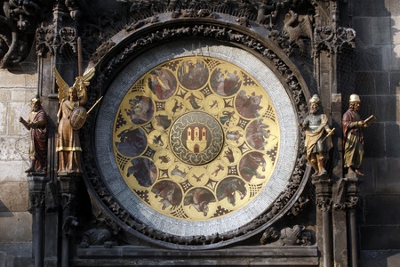 Famous medieval astronomical clock in Prague, Czech Republicの写真素材