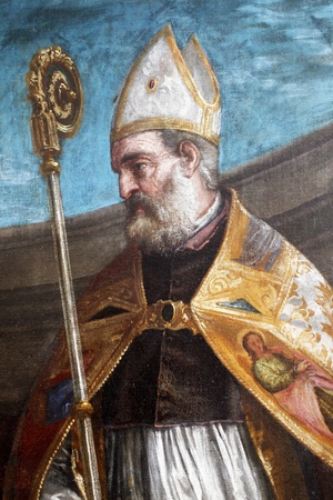 ZAGREB, CROATIA - DECEMBER 12: Paolo Veronese: St. Nicholas, exhibited at the Great Masters renesnse in Croatia, opened December 12, 2011. in Zagreb, Croatiaのeditorial素材