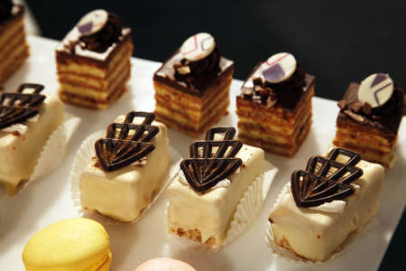 Colorful desserts and pastry served on a wedding party