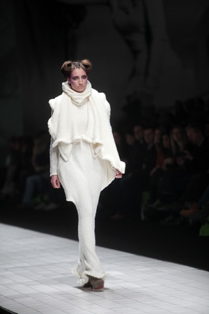 ZAGREB, CROATIA - MARCH 16: Fashion model wears clothes made by Arena by Galas on "Dove FASHION.HR" show on March 16, 2012 in Zagreb, Croatia.のeditorial素材