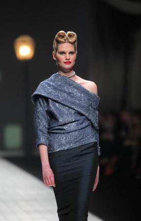 ZAGREB, CROATIA - MARCH 17: Fashion model wears clothes made by Ivica Skoko on "Dove FASHION.HR" show on March 17, 2012 in Zagreb, Croatia.のeditorial素材