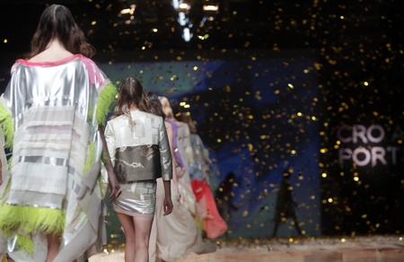 ZAGREB, CROATIA - MARCH 24: Fashion model wears clothes made by Zigman on "CRO A PORTER" show on March 24, 2012 in Zagreb, Croatia.のeditorial素材