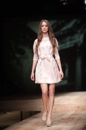 ZAGREB, CROATIA - MARCH 23: Fashion model wears clothes made by Monika Sablic on "CRO A PORTER" show on March 23, 2012 in Zagreb, Croatia.のeditorial素材