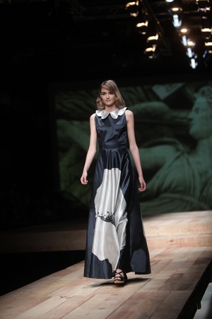 ZAGREB, CROATIA - MARCH 24: Fashion model wears clothes made by Teo Peric on "CRO A PORTER" show on March 24, 2012 in Zagreb, Croatia.のeditorial素材