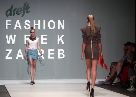 ZAGREB, CROATIA - May 10: Fashion model wears clothes made by Kristina Burja on "ZAGREB FASHION WEEK" show on May 10, 2012 in Zagreb, Croatia.のeditorial素材