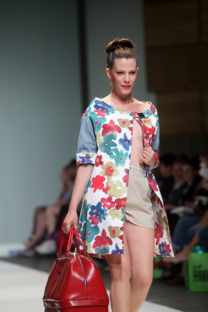 ZAGREB, CROATIA - May 10: Fashion model wears clothes made by Iggy Popovic on "ZAGREB FASHION WEEK" show on May 10, 2012 in Zagreb, Croatia.のeditorial素材