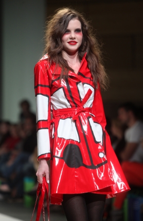 ZAGREB, CROATIA - May 10: Fashion model wears clothes made by The Rodnik Band on "ZAGREB FASHION WEEK" show on May 10, 2012 in Zagreb, Croatia.のeditorial素材