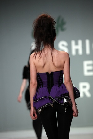 ZAGREB, CROATIA - May 11: Fashion model wears clothes made by Martina Sporis on "ZAGREB FASHION WEEK" show on May 11, 2012 in Zagreb, Croatia.のeditorial素材