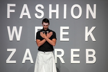 ZAGREB, CROATIA - May 11: Fashion model wears clothes made by Safak Tokur on "ZAGREB FASHION WEEK" show on May 11, 2012 in Zagreb, Croatia.のeditorial素材