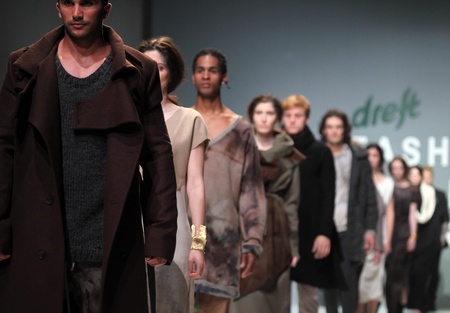 ZAGREB, CROATIA - May 11: Fashion model wears clothes made by Julia and Ben on "ZAGREB FASHION WEEK" show on May 11, 2012 in Zagreb, Croatia.のeditorial素材