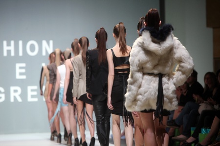 ZAGREB, CROATIA - May 10: Fashion model wears clothes made by Kristina Burja on ZAGREB FASHION WEEK...